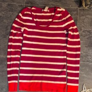 Banana Republic Red and Cream Striped Scoop Neck Sweater